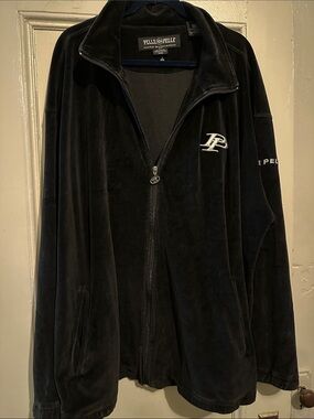 Y2K Pelle Pelle Black Velour Full-Zip Men’s Jacket with Embroidered Logo.